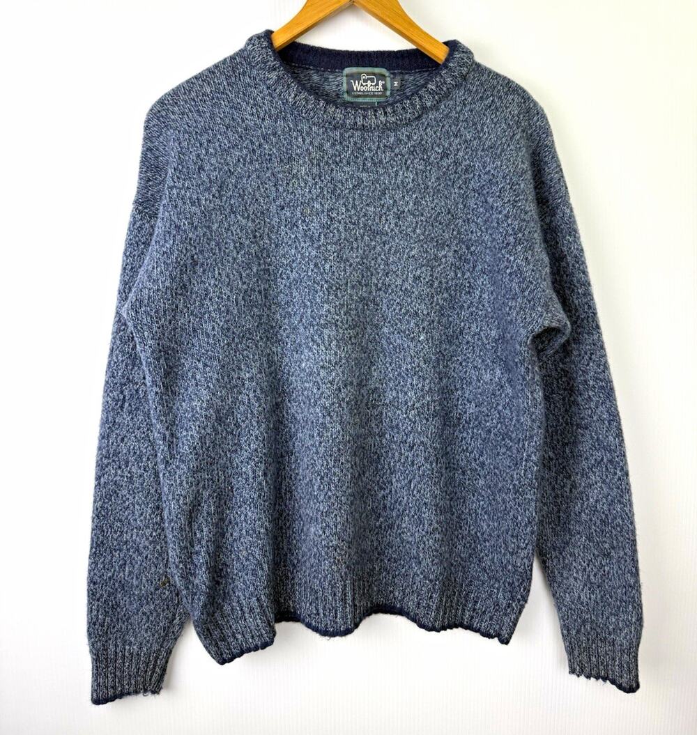 Woolrich Men’s M Blue Marled Wool Blend Crewneck Sweater Heritage Outdoor Cabin